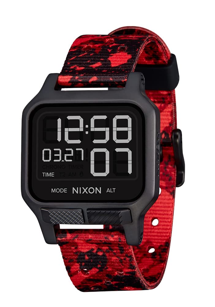 Nixon Heat A1320 Ultra Thin Digital Sports Watch for Men (38 mm Dial, 20 mm PU/Rubber/Silicone Strap), Black/red, Standard Size, Strap.