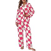 Brosloth Womens Silk Pajamas Button Up Pajama Soft Long Sleeve Satin Printed Loungewear Set