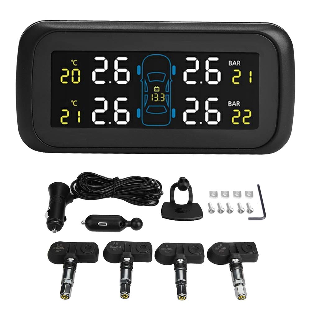 Photo 1 of Tire Pressure Sensor, Car TPMS Tyre Pressure Monitoring System LCD Cigarette Lighter USB 4 Internal Sensor, Black
