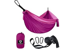 Gold Armour Camping Hammock - Portable Hammock Single Hammock Camping Accessories Gear for Outdoor Indoor Adult Kids, USA Based Brand (Fuchsia & Pink)