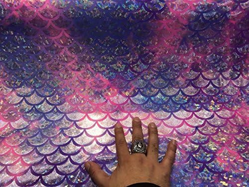 PURPLE TIE DYED IRIDESCENT MERMAID FISH SCALES 2 WAY STRETCH NYLON SPANDEX-YARD