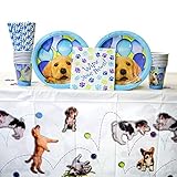 Party Pups Party Pack for 16 Guests - Straws, Lunch Plates, Luncheon Napkins, Cups, and Table Cover