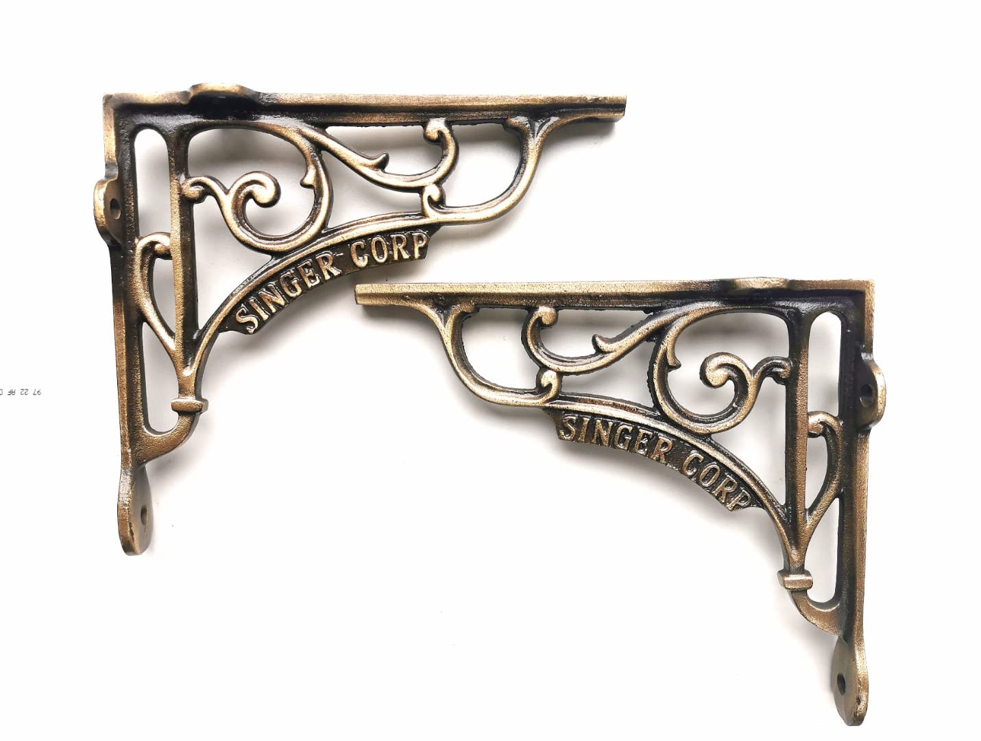 BRASS & METAL Pair of Vintage Shelf Brackets Singer Corp Antique Brass (5 * 5)