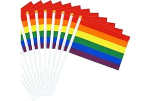 TEMOGOLE 12 Pcs Pride Flags 6-Color Rainbow Flags Decorations LGBTQ Accessories Gay Pride Month Flag Rainbow Flags Stuff Hand Held Stick Small Flags Bulk for Party Parade Rainbow Festival