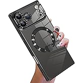 KANGHAR Case Compatible with iPhone 17 Pro Max Magnetic Clear with Camera Lens Protector[Compatible with MagSafe] Luxury Cute Plating Design Full-Body Shockproof Rectangle Protection Cover Black
