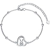 LONAGO Sterling Silver Rabbit Bracelet Animal Bunny Heart Charm Bracelet for Women