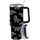generic Dinosaur Dino Favors 40oz Tumbler With Handle Gifts For Fathers Stainless Steel Wine Tumbler For University, White