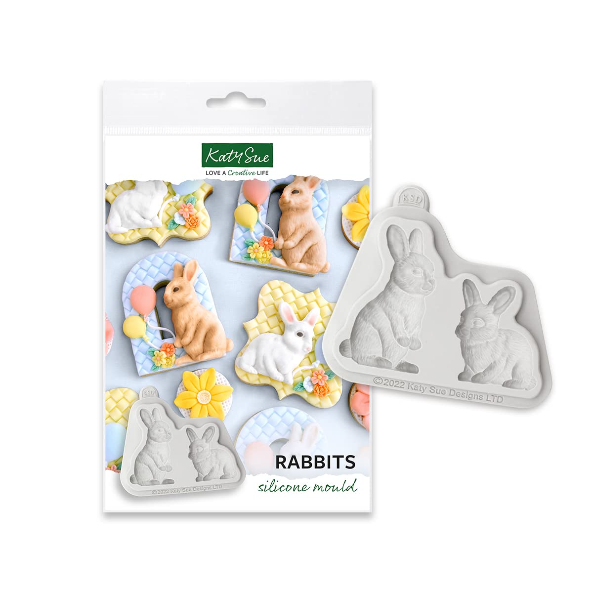 Katy Sue Rabbits Silicone Mould for Cookie, Cake Decorating & Craft. A Rabbit Animal Mould. Use with Fondant, Sugar Paste, & Air Drying Clay from Katy Sue Designs Fondant Moulds