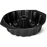 Amazon Basics Nonstick Bundt Cake Pan, Fluted Tube Design, Carbon Steel, Side Handles, Dishwasher and Oven-Safe, 10 Inch, Bla