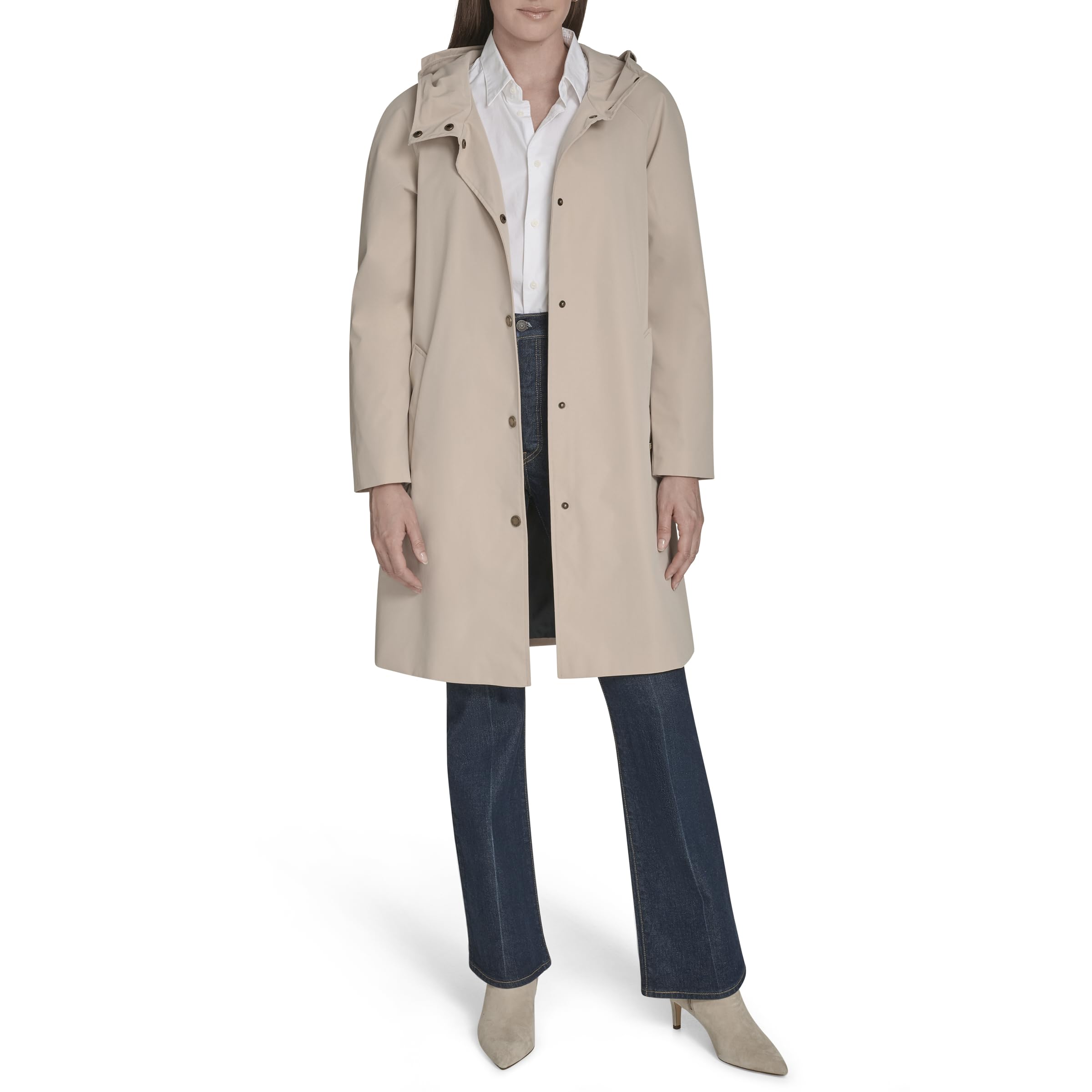 Tommy Hilfiger Women’s Snap Front Raincoat, Chino, M