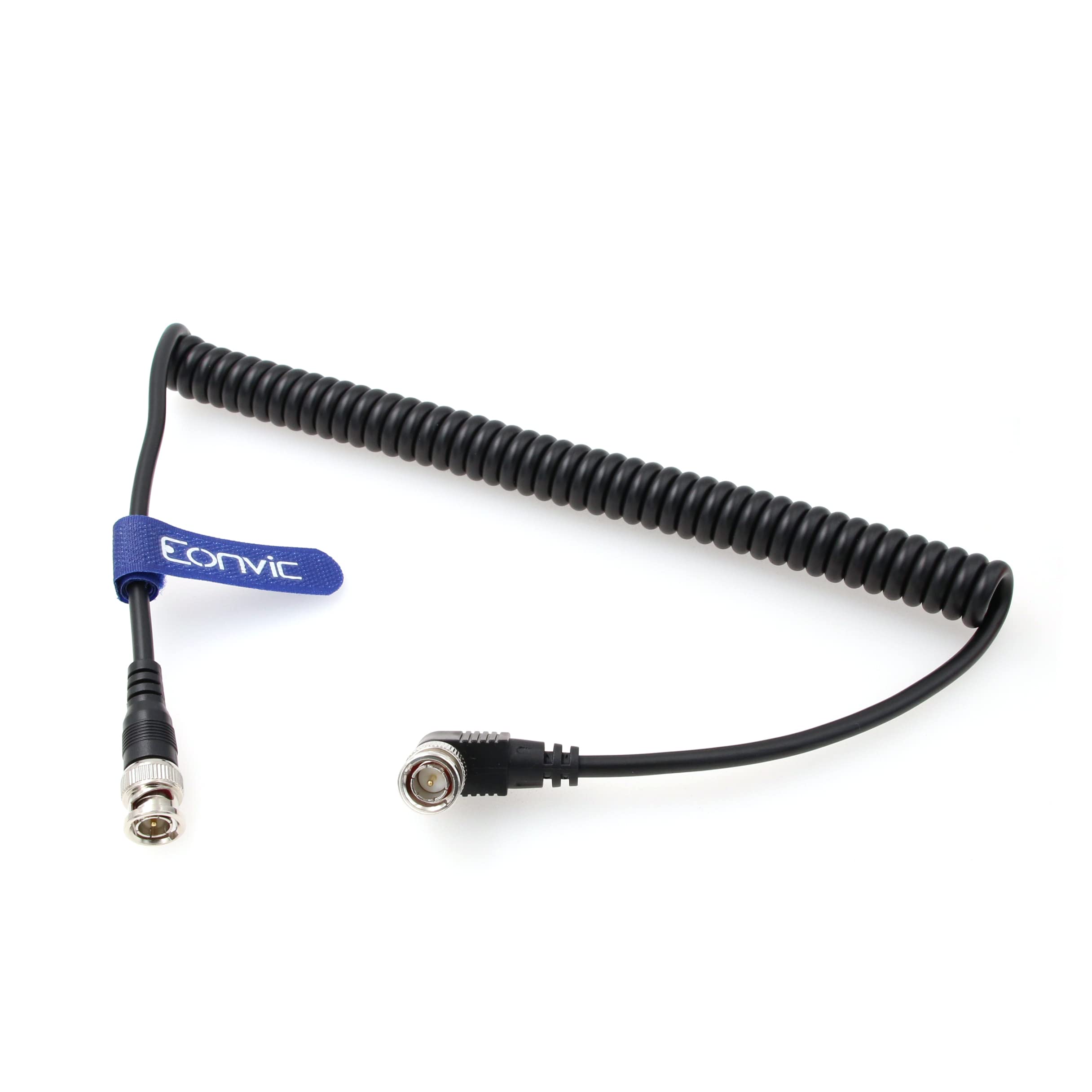 Eonvic BNC Cable HD SDI Coiled Extension Cable 75 Ohm RF Coax Cable for 4K Video Cameras (Straight to Right Angle)