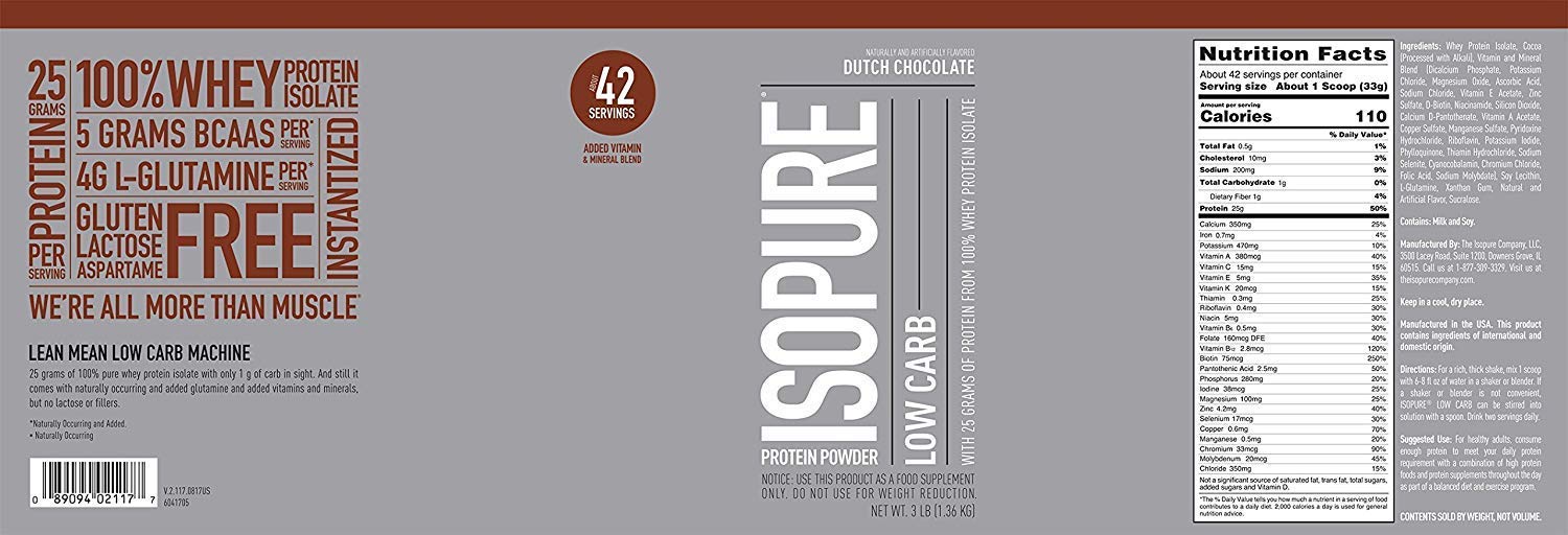 Isopure Low Carb, Keto Friendly Protein Powder, 100 Whey Protein