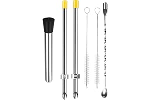 6 Piece Set Professional Lemonade Stand Kit,Includes 2pcs Stainless Streel Straw Punchers for Plastic Lids,Stainless Steel Mu