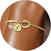 Long tiantian Birthstone Knot Bracelet Valentines Day Gift for Her Adjustable Heart Bracelet with Love Knot Romantic Jewelry for Women