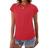 GKBK Womens Summer Cotton Tops Ruched Cap Short Sleeve Tshirts Crew Neck Shirts Fashion Trendy 2026