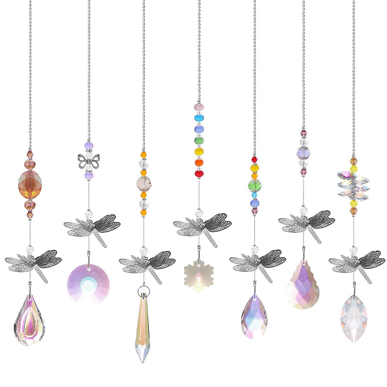 Pack of 7 Crystal Suncatchers Dragonfly Pendant Rainbow Maker Hanging for Window Wedding Garden Decor
