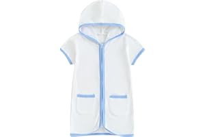 BIAYXMS Girls Boys Terry Cloth Swim Cover Up Zip Up Hooded Bathing Suit Coverup Wraps Kids Pool Beach Robe Cover-Up Kimono