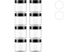 8 Pack 2 OZ Plastic Containers with Lids, Elumeiro Small Travel Size Cosmetic Container Small Round Cream Jar Refillable for Scrubs, Lotion, Powder, ointment, Makeup