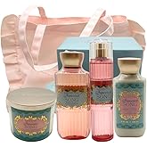 Bath & Body Works SWEETEST SONG 4-piece Deluxe Gift Set – Fine Fragrance Mist, Body Wash, Body Lotion & 3-wick Scented Candle with Pink Tote Bag