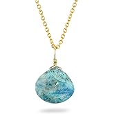 CRYSTALINES Natural Chrysocolla Gemstone Necklace, Polished Teardrop Stone Dainty Pendant, Handmade Jewelry, Wicca & Reiki Healing Crystals, 14K Gold Plated, Elegant Christmas Gift, 18inch
