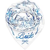 xo, Fetti Bride Head Scarf, 27x27 in | Bachelorette Bandana, Bridal Headwear, Bach Party Accessory, Bridesmaid Gift, White Wedding Handkerchief, Something Blue Silk Hat