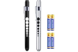 LUCXXI Pen Lights for Nurses Doctors, 2 Pack Reusable Medical PenLight with Pupil Gauge and Ruler, with 4 AAA Batteries for Nursing Students Essentials