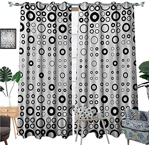 Geometric Circle Waterproof Window Curtain Simple Vortex Disc Shaped Interior Ellipse Chord Lines Artwork Print Blackout Draperies for Bedroom W84 x L96 Black White