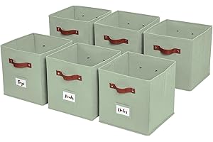 DECOMOMO Storage Cube | 13x13x13 Storage Cube Bins with Label Holders, Fabric Storage Cubes for Shelves Closet Toys Clothes (13" / 6pcs, Sage Green)