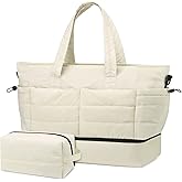SUIKIHUM 50L Travel Duffel Bag for Women, Weekender Overnight Bag W/Toiletry Bag+Shoe Compartment, TSA Carry-On Bag for Travel Gym, Beige