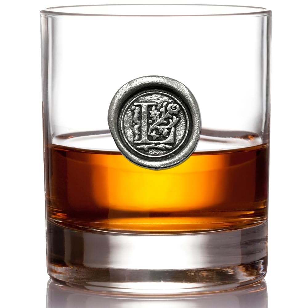 English Pewter Company 11oz Whisky Glass Tumbler with Monogram Initial - Personalised Gift with Your Choice of Initial (L) [MON112]