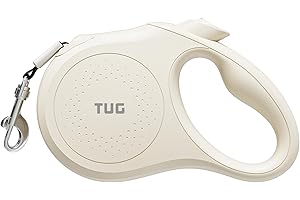 TUG Quest Retractable Dog Leash | 360° Tangle-Free Retraction | 16 ft Strong Nylon Tape (Medium, Cream)