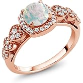 Gem Stone King 18K Rose Gold Plated Silver Gemstone Birthstone Engagement Ring For Women | 6MM Round Cut | Wedding Anniversary Promise Ring | Available In Size 5, 6, 7, 8, 9