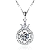 Vbvbip Sterling Silver Crown Moissanite Pendant Necklace for Women | 925 Silver Hypoallergenic Jewelry | Anniversary & Valentine's Day Gift with GRA Certificate