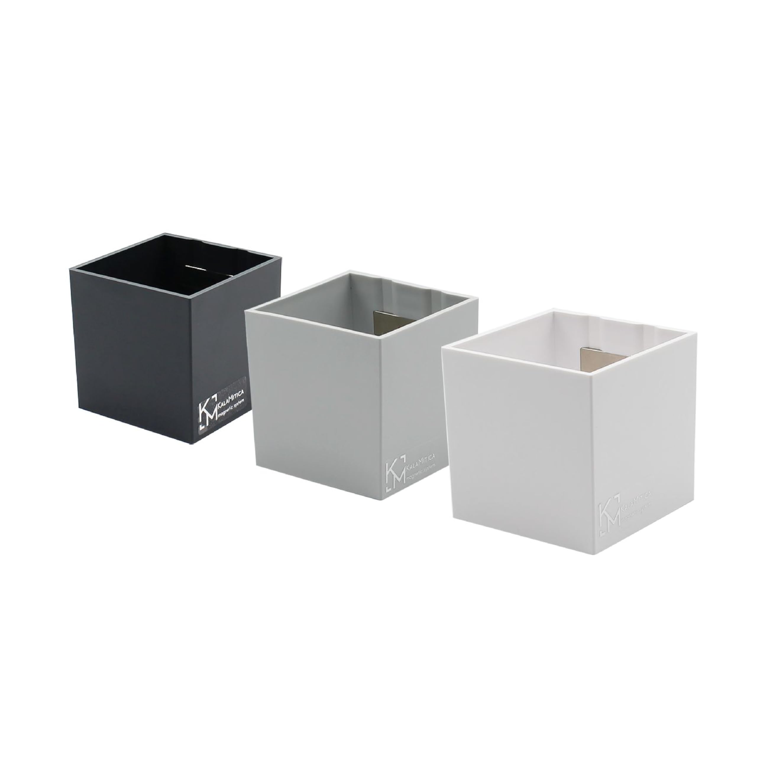 KalaMitica - Set of 3 Magnetic Cubes 6.5 cm - Gunmetal, Ice, White - Storage Boxes or Plant Pot Holders with Powerful Magnet for Wall Magnetic Boards — image 1