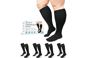 Snqqmtt 4 Pairs Plus Size Compression Socks for Women Men Wide Calf, Knee High Support Stockings for Circulation, 20-30 mmHg