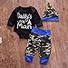 Newborn Daddy's Little Man Print Baby Boys Girls Romper +Camo Cotton Long Pants +Hat Outfit (0-6Months, Black)