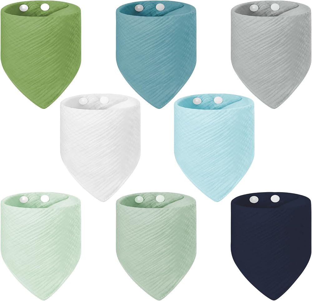 Vicloon Baby Bandana Bibs 8 Pack Adjustable Snaps Drool Bibs Blue Green Gray