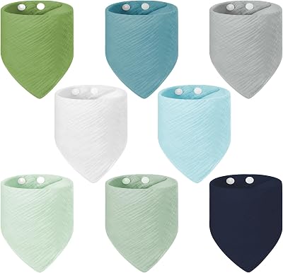 Vicloon Baby Bandana Bibs 8 Pack Adjustable Snaps Drool Bibs Blue Green Gray