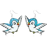 INLOLLY Snow White Inspired Blue Bird Earrings, Lightweight Acrylic Snow White Jewelry for Women, Snow White Merch Accessories Gifts
