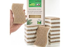 NebHop Biodegradable Coconut Fiber & Wood Pulp Double Layer Sponge, Natural Cellulose Eco-Friendly Cleaning Pad, Non-Scratch 