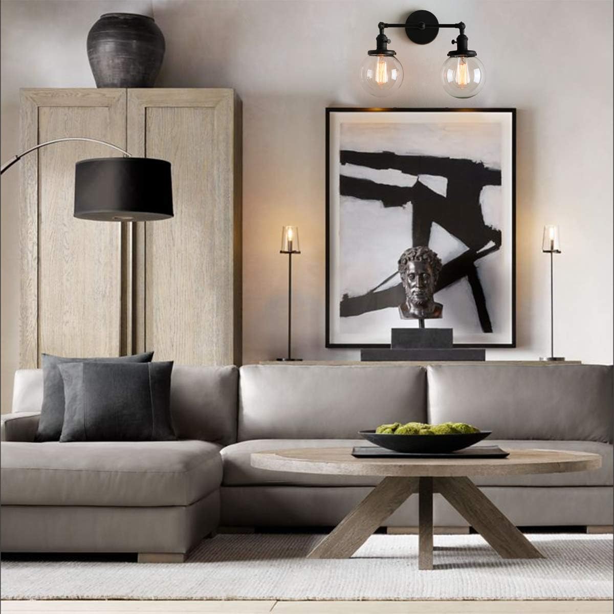 Phansthy Wandleuchte,wandlampe,2 Flaming, Klar Glas Kugeln,Retro Design