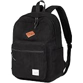 VASCHY Sturdy Corduroy Travel Backpack, Vintage Casual Kawaii Cute Aesthetic Fuzzy Fluffy Fleece Rucksack Daypack for School Teens/Man/Women Black