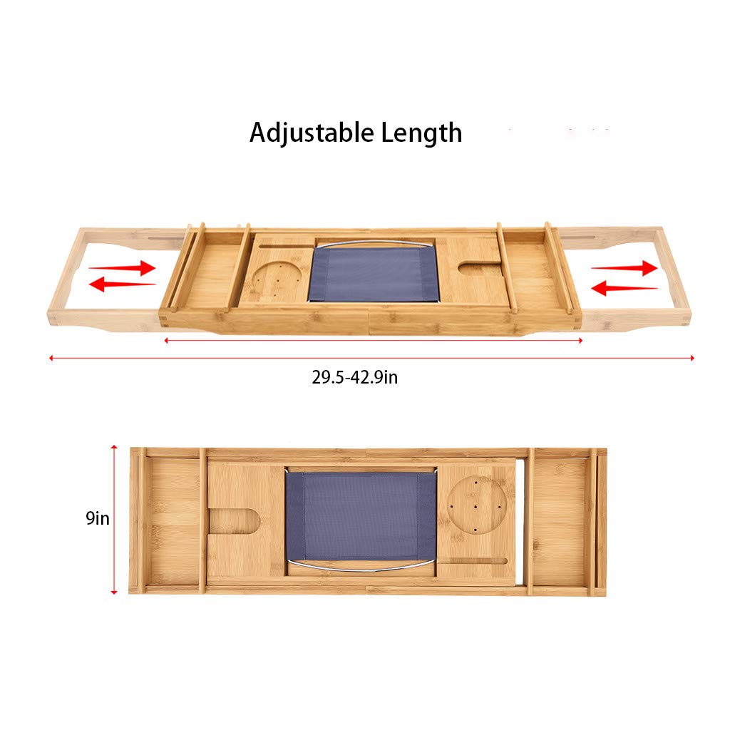 Bamboo Bathtub Caddy Tray with Wine and Book Holder Bamboo One or Two Person Bath Tray Luxury Spa Organizer with Folding Sides Adjustment Breakfast Serving Tray
