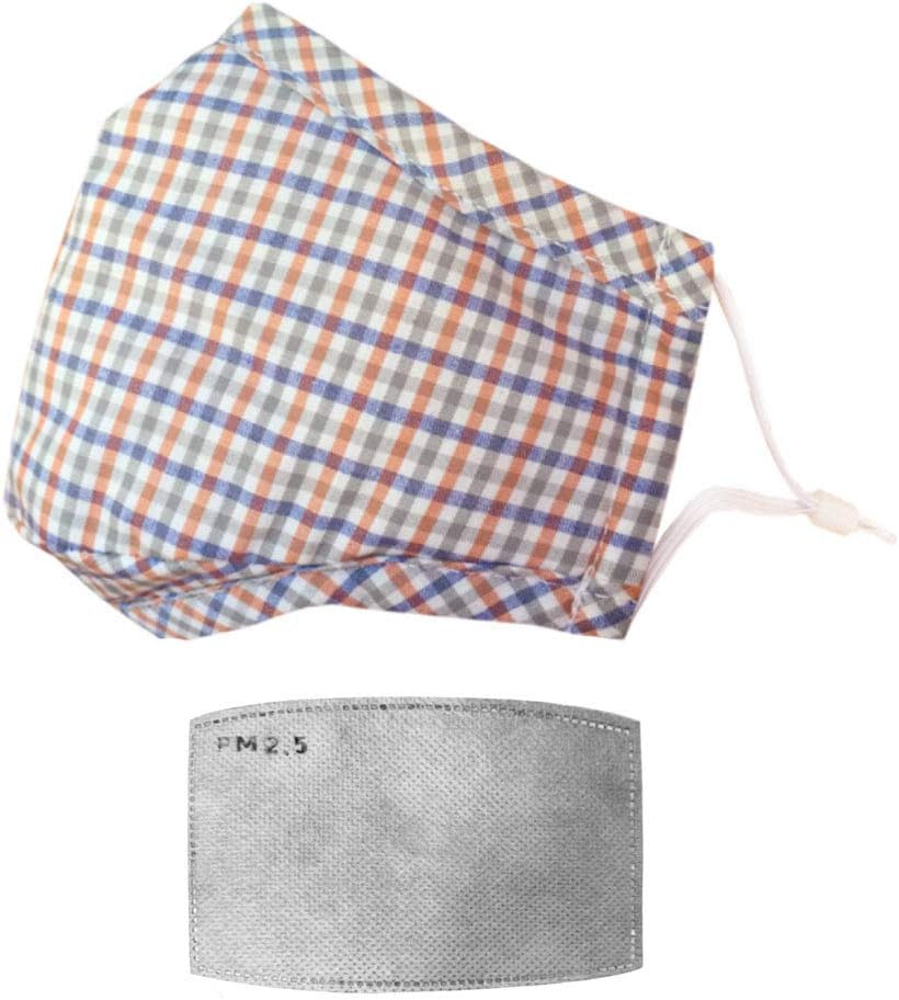 Van Caro Kids Wash Reusable Mouth Mask,5-Layer Filter Insert,Cotton Protective Dust Mask,PM2.5 Air Filter Safety Mask(1Pcs Orange Grid Mask + 1Pcs Filter)