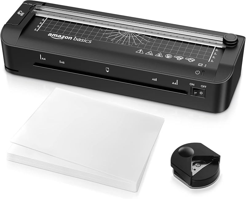 Plastifieuse thermique A4 3 en 1, fonctions de découpage, perforage et arrondi de coins, 10 pochettes incluses, prise EU, Noir