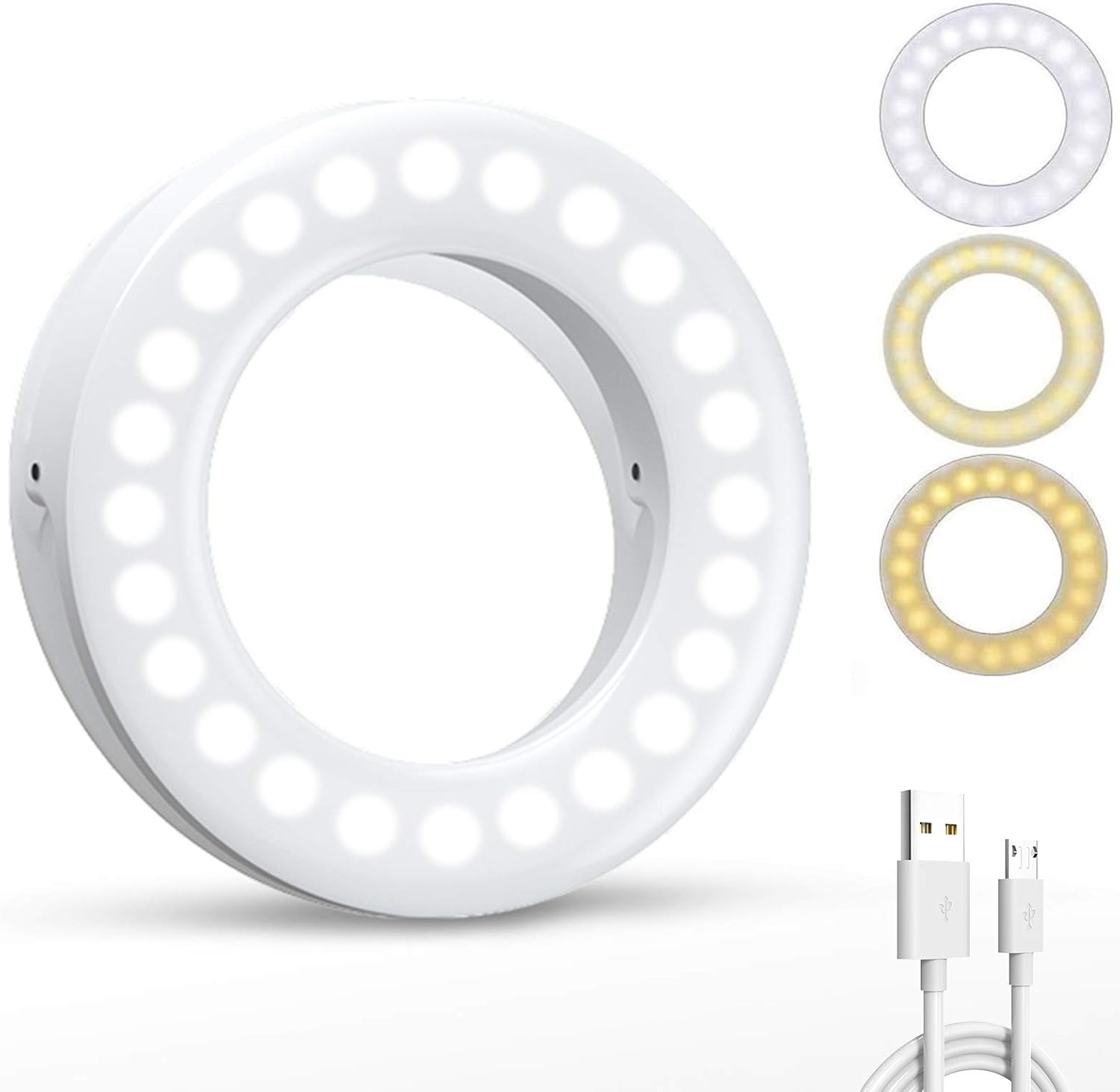 Selfie Ring Light, Phone Ring Light with 40 LED & 4 Lighting Modes Rechargeable Clip on Circle LED Ring Light, Mini Circle Ring Light for Phone Laptop iPad Photography Video Makeup