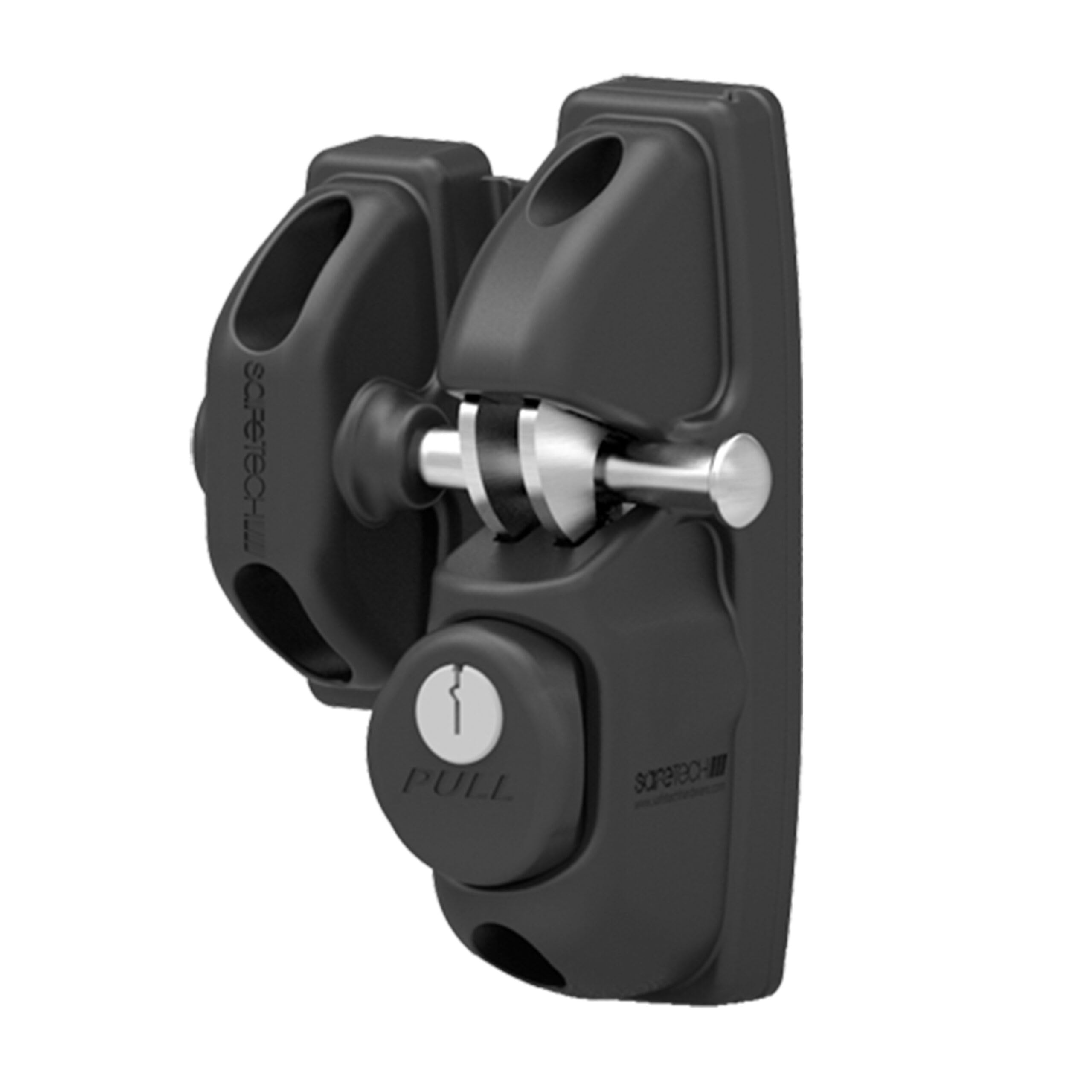 Safetech Hardware Single Sided Key Lockable Gravity Gate Latch with 2 Independent Latching Hooks for Added Security, Child Safe Fence Gate Latch Lock for Metal, Wood, Vinyl Fences (SLV Viper X1 Black)