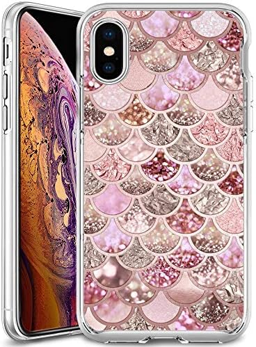 Glitter Mermaid iPhone Xs Max Clear Phone Case, JQLOVE TPU Crystal Clear Soft Edges Flexible Protective Cover, Case for iPhone Xs Max Glitter Mermaid