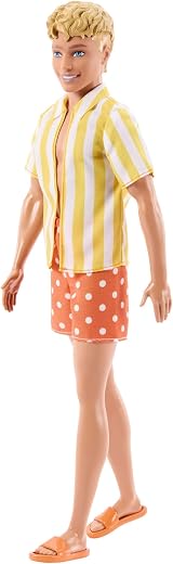 Barbie Ken Fashionistas Doll 252 Polka Dot Shorts Striped Top Mullet Hair