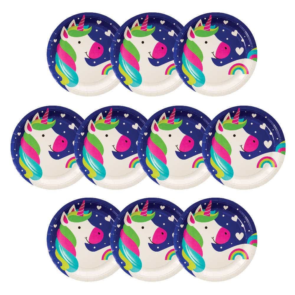 Baker Ross FC972 Rainbow Unicorn Party Plates - Pack of 10, Kids Plates, Birthday Party Plates, Paper Plates, Rainbow Unicorn Party Plates